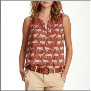 Lucky Brand Cotton Sleeveless Rust Cheetah Print Top Blouse Size Small